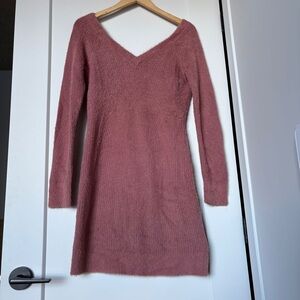 Abercrombie Fuzzy Mini Sweater Dress | V-Neck & Back | Soft Pink Valentine's day